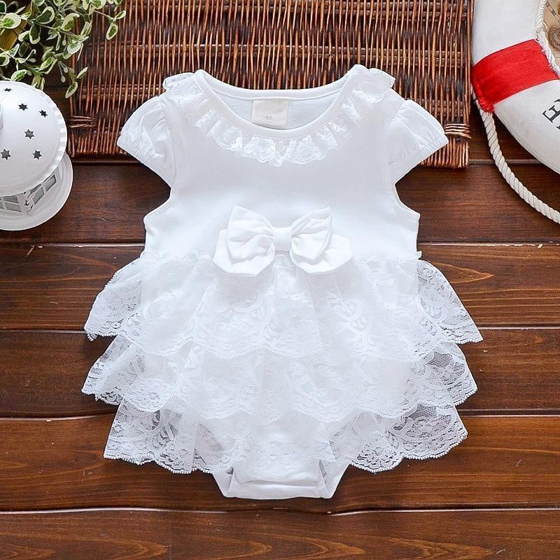 Bowknot Ruffled Layered Lace Bodysuit - MomyMall 0-3 Months / White