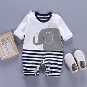 Baby Striped Elephant Print Jumpsuit - MomyMall 9-12 Months / Blue