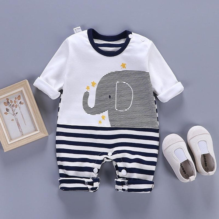 Baby Striped Elephant Print Jumpsuit - MomyMall 0-3 Months / Blue