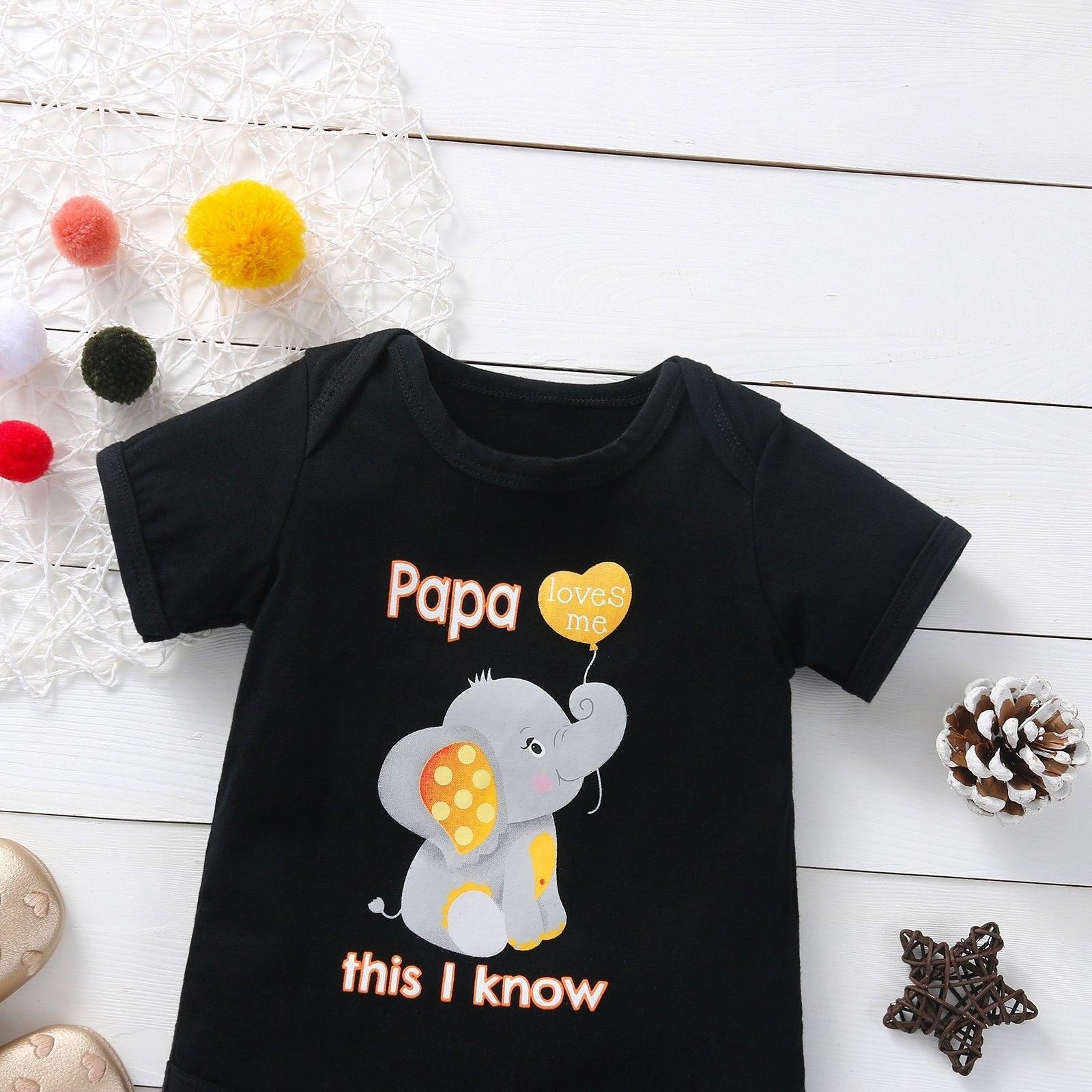 Papa Loves Me Elephant Printed Baby Romper - MomyMall