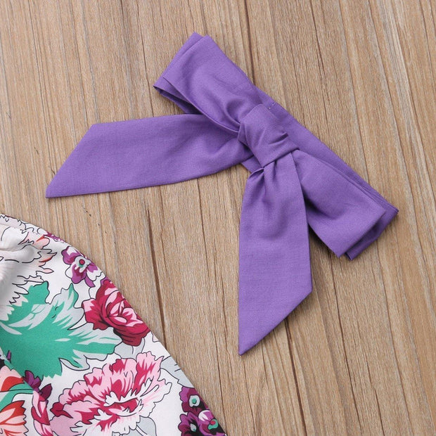 Floral Romper with Bowknot Decor Pants Set - MomyMall