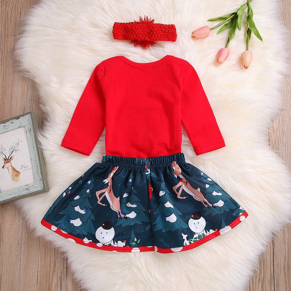 Baby Christmas Long-sleeved Santa Claus Dresses 3 Pcs