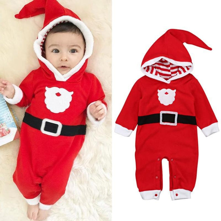 Baby Boy Girl Christmas Long Sleeve Plush Hooded Jumpsuit - MomyMall Red / 70cm:3-6months
