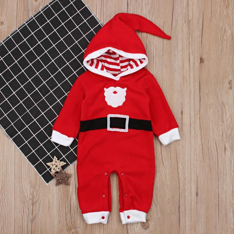 Baby Boy Girl Christmas Long Sleeve Plush Hooded Jumpsuit - MomyMall