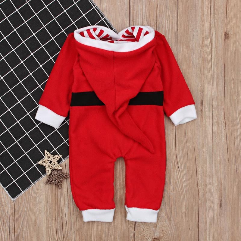 Baby Boy Girl Christmas Long Sleeve Plush Hooded Jumpsuit - MomyMall