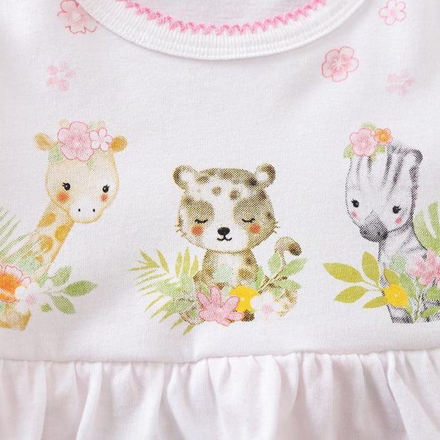 Lovely Three Animals Printed Fold Edge Long-sleeve Baby Girl Jumpsuit - MomyMall