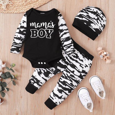 3PCS Mama's Boy Letter Camouflage Printed Baby Set