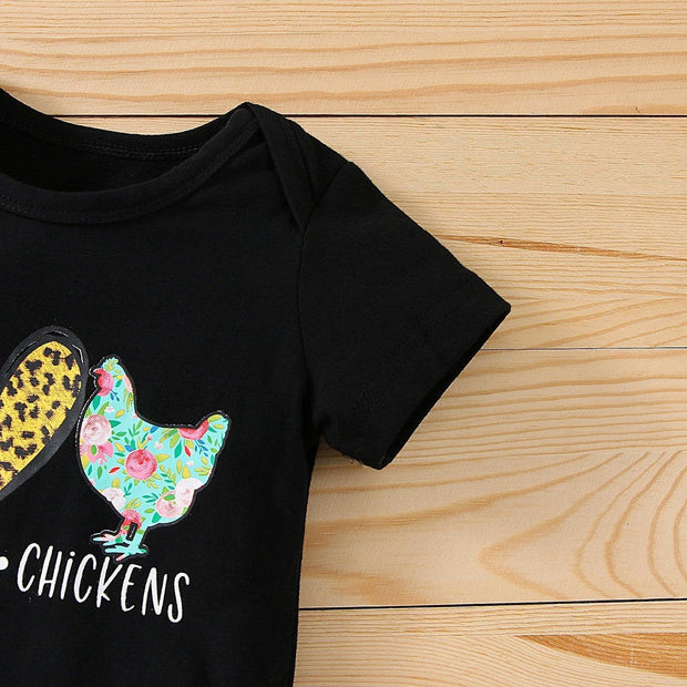 3PCS Peace Love Chicken Printed Funny Baby Set