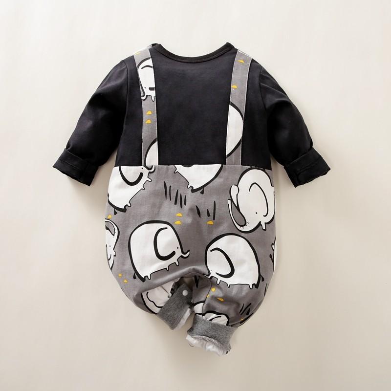 Cartoon Elephant Printed Long Sleeve Baby Jumpsuit