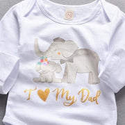 3PCS “I Love my Dad” Elephant Printed Romper With Solid Pants Baby Set