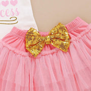 4PCS Letter Printed Romper With Pompous Skirt Baby Set