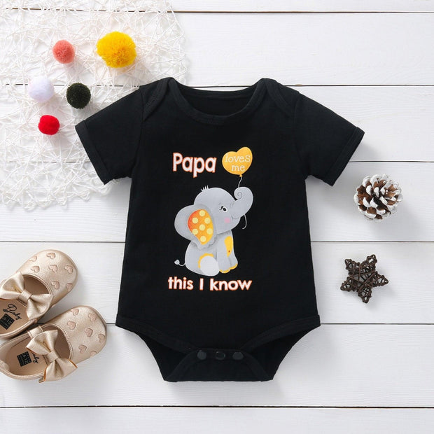 Papa Loves Me Elephant Printed Baby Romper - MomyMall