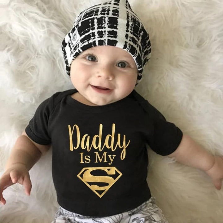 Daddy Is My Superman Letter Printed Baby Romper - MomyMall Black / 0-3 Months