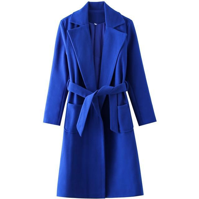 Belted Wool Blend Trench Coat