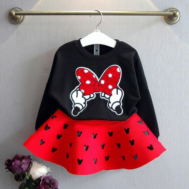 Kids Baby Girl Autumn Sets Long-sleeve Tops+Pleated Skirts 2Pcs Outfits