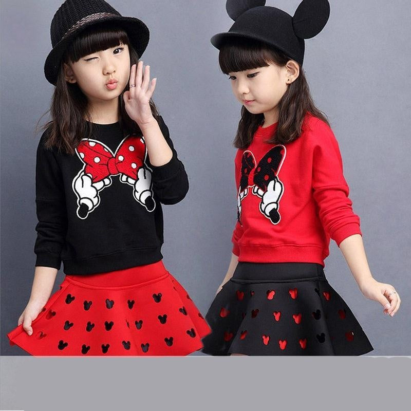 Kids Baby Girl Autumn Sets Long-sleeve Tops+Pleated Skirts 2Pcs Outfits