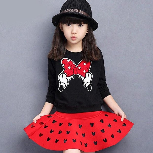 Kids Baby Girl Autumn Sets Long-sleeve Tops+Pleated Skirts 2Pcs Outfits