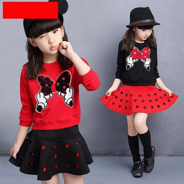 Kids Baby Girl Autumn Sets Long-sleeve Tops+Pleated Skirts 2Pcs Outfits