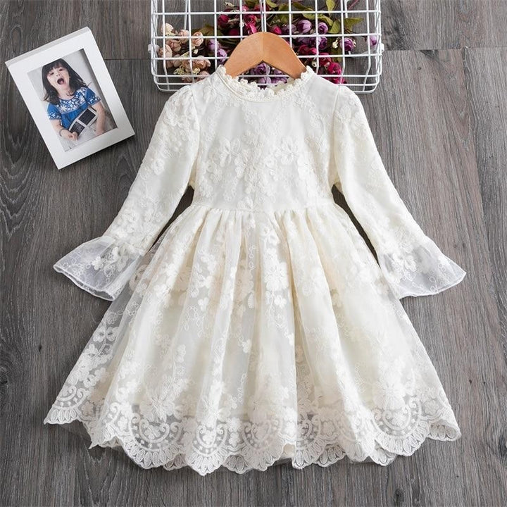 Girls Casual Autumn Floral Lace Mesh A-Line Birthday Party Dresses - MomyMall