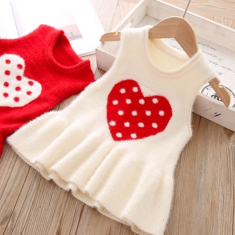 Autumn Girls Vest Sweater Dress Love Sleeveless Dress