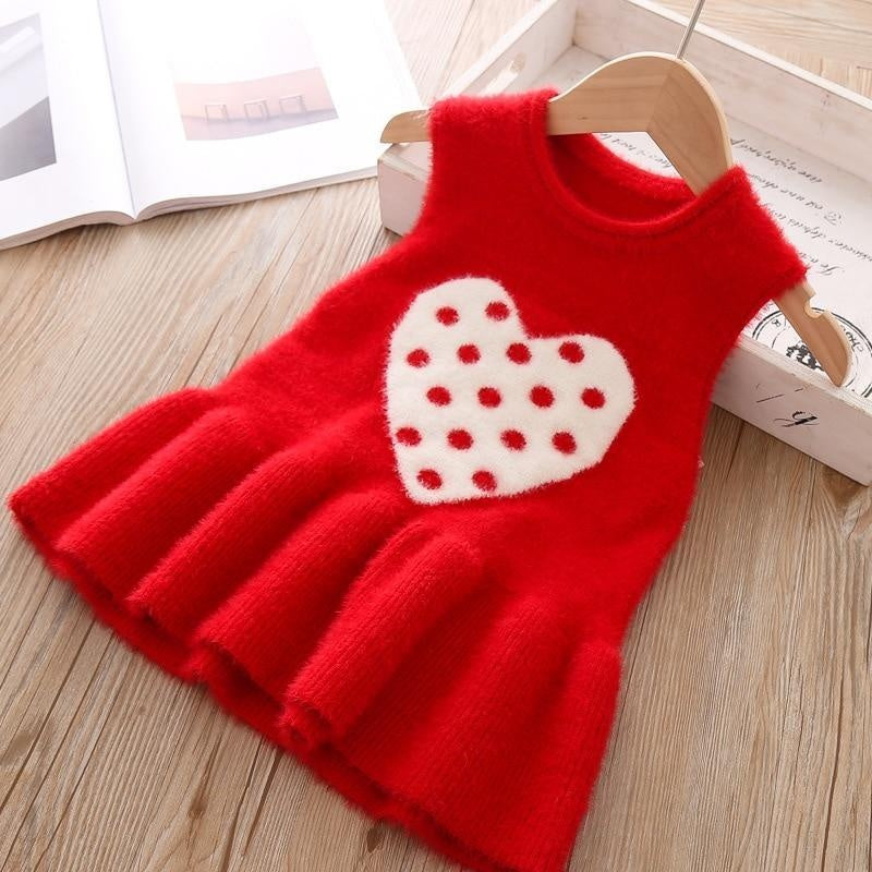 Autumn Girls Vest Sweater Dress Love Sleeveless Dress