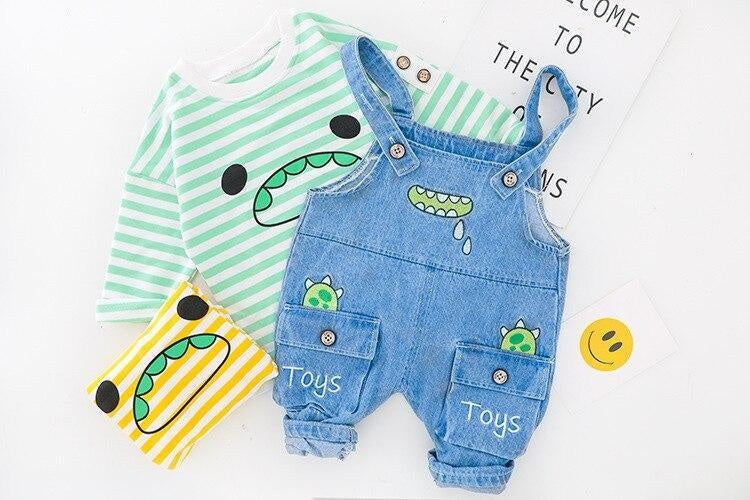 Baby Girls Boy Clothing Sets Striped Jeans 2Pcs Outfit 1-4 Years - MomyMall