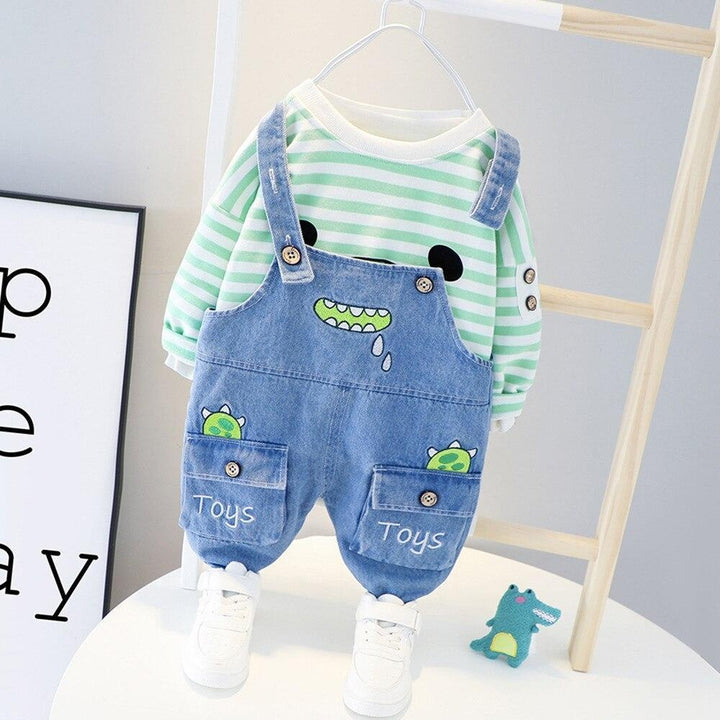 Baby Girls Boy Clothing Sets Striped Jeans 2Pcs Outfit 1-4 Years - MomyMall Green / 9-12 Months