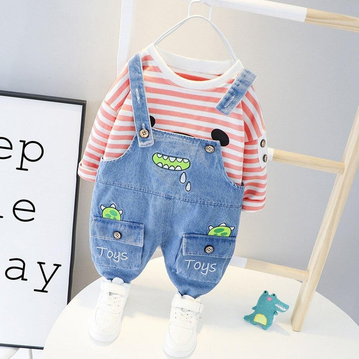 Baby Girls Boy Clothing Sets Striped Jeans 2Pcs Outfit 1-4 Years - MomyMall Pink / 9-12 Months