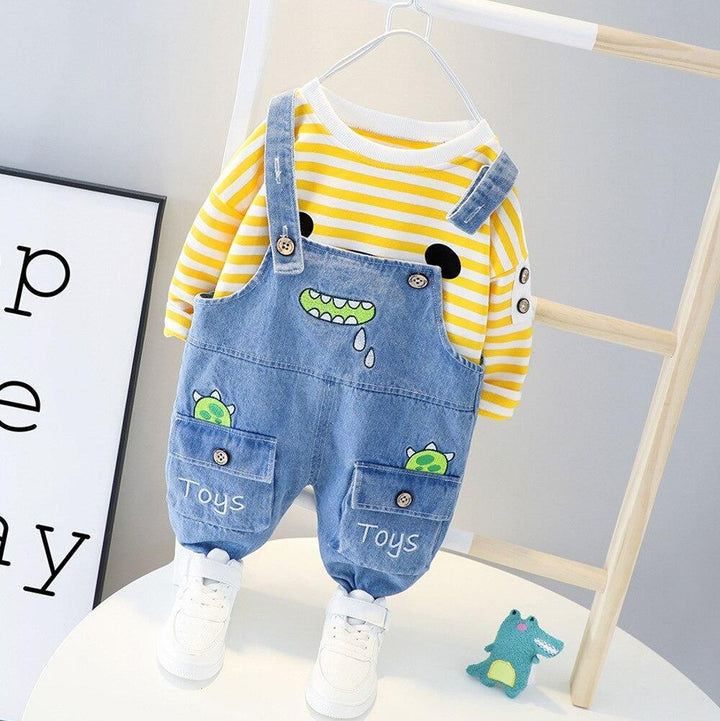 Baby Girls Boy Clothing Sets Striped Jeans 2Pcs Outfit 1-4 Years - MomyMall Yellow / 9-12 Months