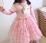 Girls Dresses Unicorn Princess Star Sequins Cute Mesh Costume 2-7 Years - MomyMall pink / 2-3 years