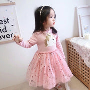 Girls Dresses Unicorn Princess Star Sequins Cute Mesh Costume 2-7 Years - MomyMall