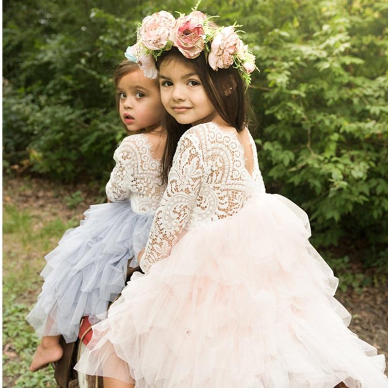 Girl Dress Lace Flower Wedding Princess Party Pageant Dresses 2-8Y - MomyMall