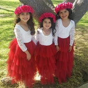 Girl Dress Lace Flower Wedding Princess Party Pageant Dresses 2-8Y - MomyMall Red / 2-3 Years