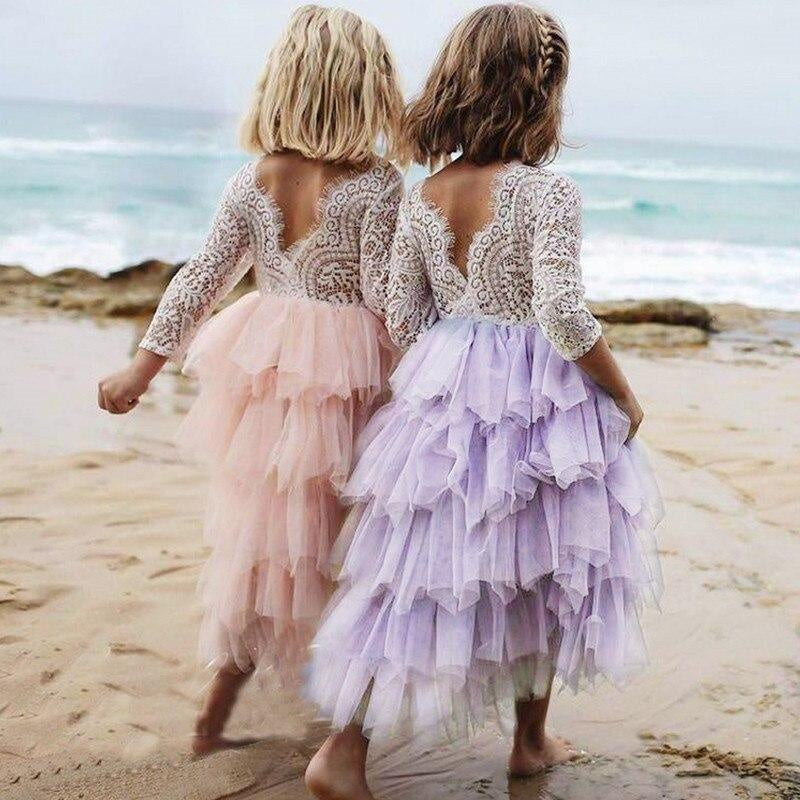 Girl Dress Lace Flower Wedding Princess Party Pageant Dresses 2-8Y - MomyMall