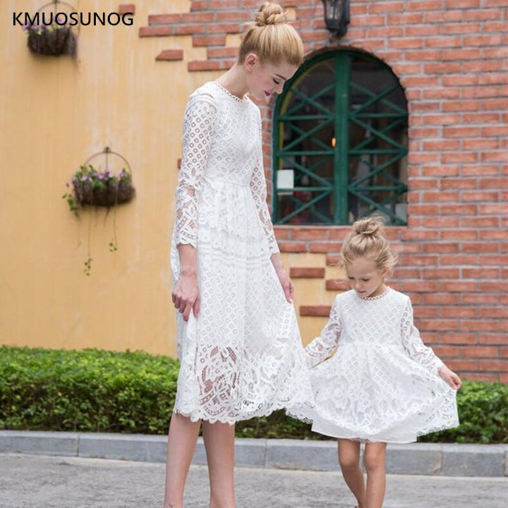 Mother Daughter Dresses Wedding Floral Lace Party Family Matching - MomyMall