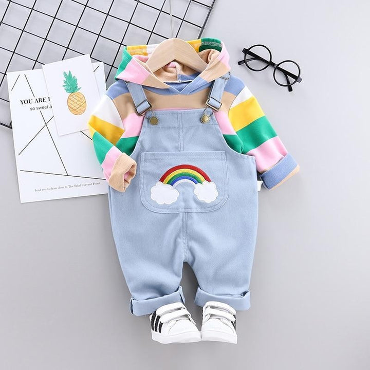 Toddler Boys Girls Rainbow Tops Solid Bib 2 Pcs Outfits - MomyMall