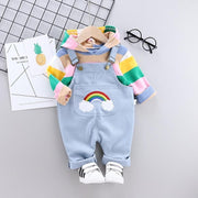 Toddler Boys Girls Rainbow Tops Solid Bib 2 Pcs Outfits - MomyMall Sky Blue / 6-12 Months