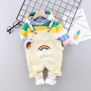 Toddler Boys Girls Rainbow Tops Solid Bib 2 Pcs Outfits - MomyMall Beige / 6-12 Months