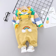 Toddler Boys Girls Rainbow Tops Solid Bib 2 Pcs Outfits - MomyMall Khaki / 6-12 Months