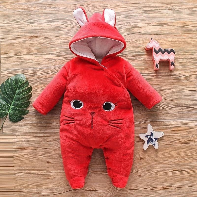 Baby Animal Fleece Hooded Jumpsuit - MomyMall Red / Newborn