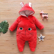 Baby Animal Fleece Hooded Jumpsuit - MomyMall Red / Newborn