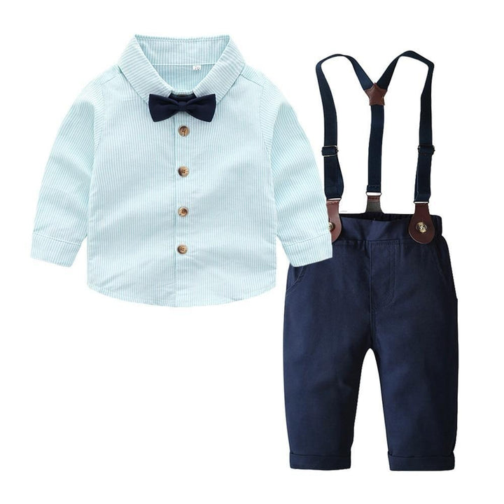 Baby Boys Set Toddler Gentleman Suit Baptism Bowtie Suspender Outfits 2 Pcs - MomyMall green 2 / 3-6 Months