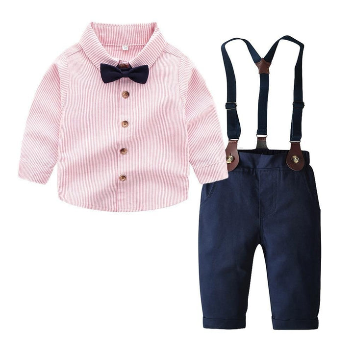 Baby Boys Set Toddler Gentleman Suit Baptism Bowtie Suspender Outfits 2 Pcs - MomyMall pink 2 / 3-6 Months