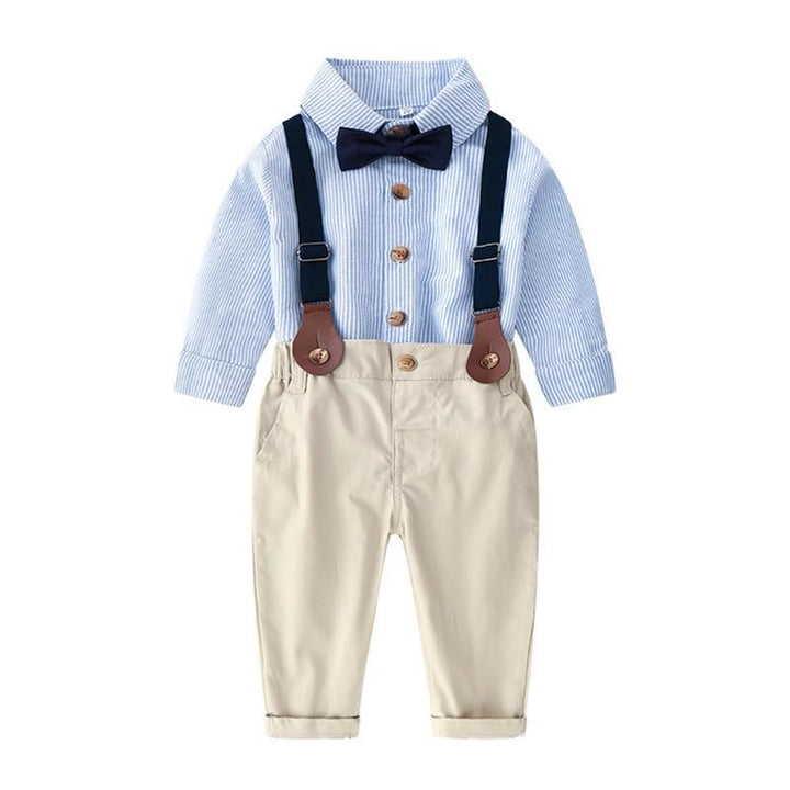 Baby Boys Set Toddler Gentleman Suit Baptism Bowtie Suspender Outfits 2 Pcs - MomyMall blue / 3-6 Months