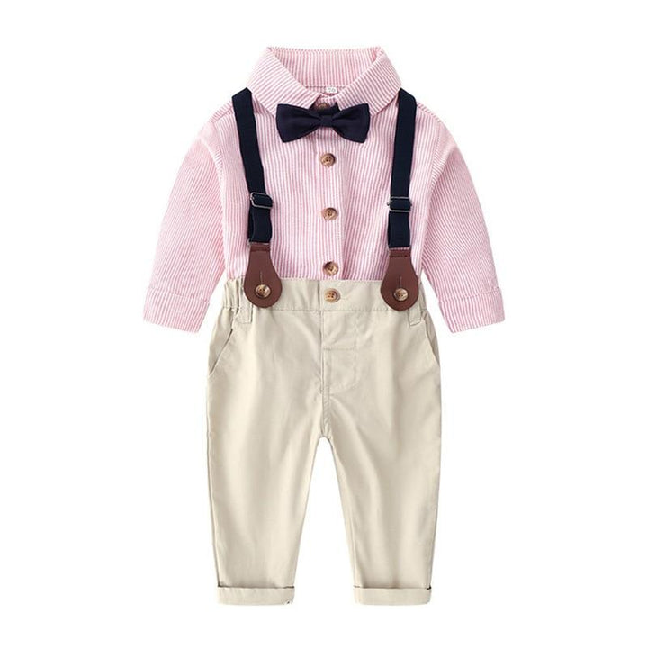 Baby Boys Set Toddler Gentleman Suit Baptism Bowtie Suspender Outfits 2 Pcs - MomyMall pink / 3-6 Months