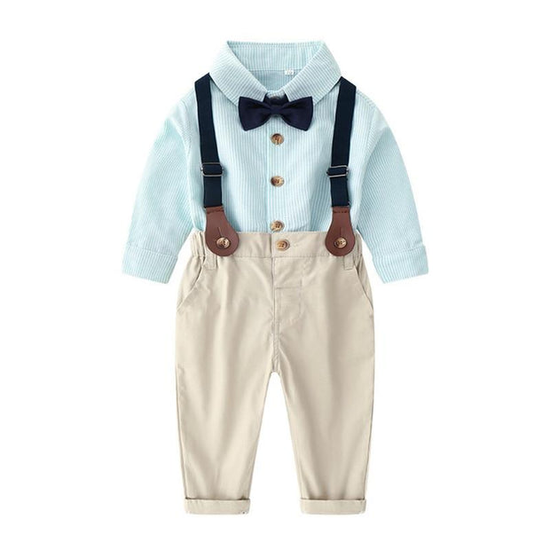 Baby Boys Set Toddler Gentleman Suit Baptism Bowtie Suspender Outfits 2 Pcs - MomyMall green / 3-6 Months