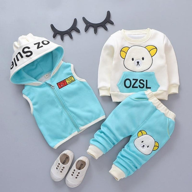 Toddler Kids Girl Warm Clothes Infant Tops+Bottoms+Vest 3Pcs Sports Suit