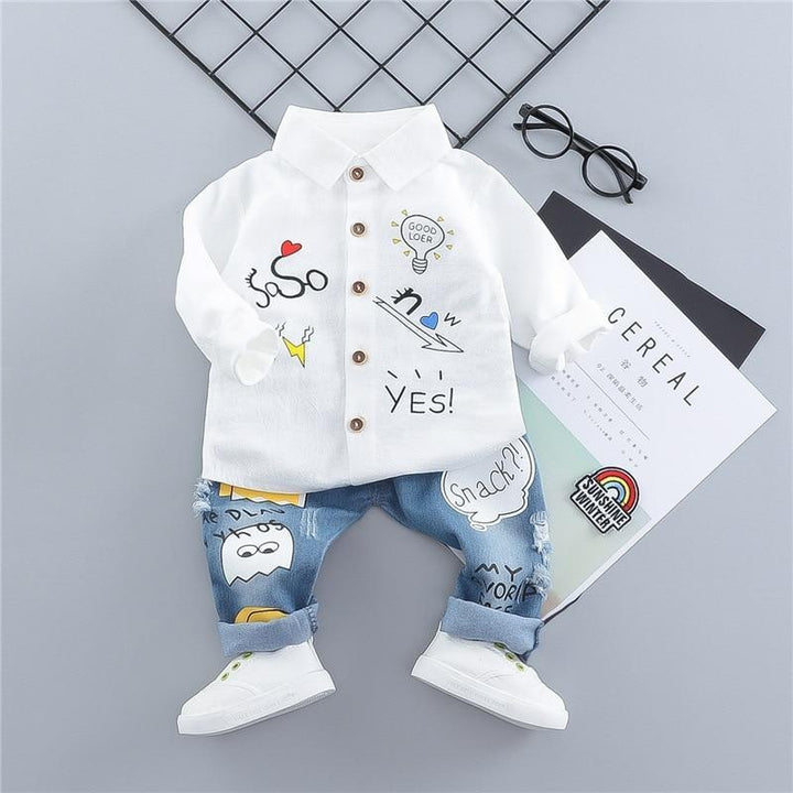 Kids Boys Girl Suits Print Jeans 2 Pcs Sets Costume - MomyMall