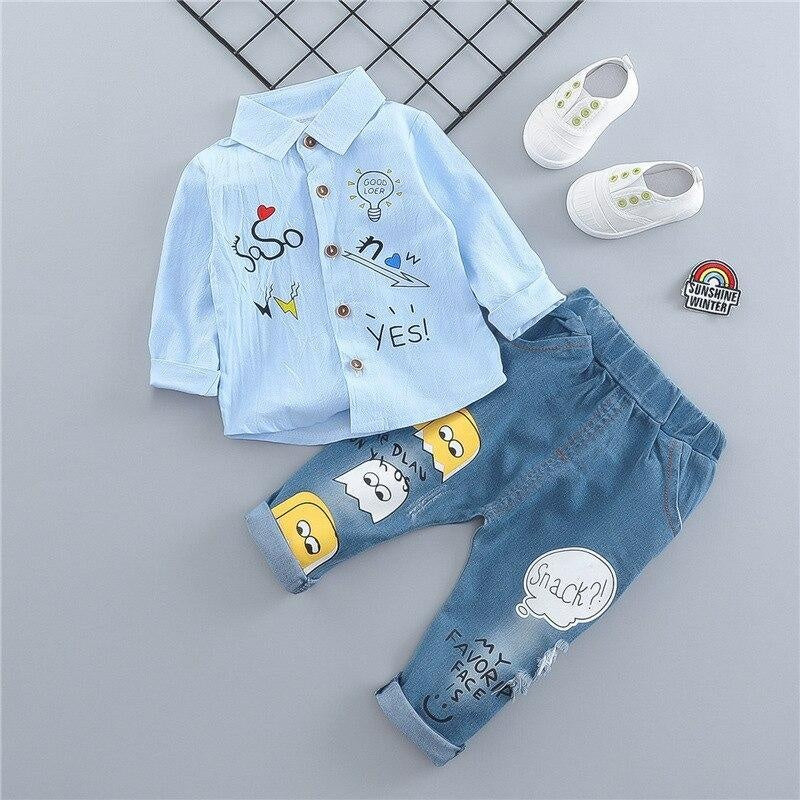 Kids Boys Girl Suits Print Jeans 2 Pcs Sets Costume - MomyMall Blue / 9-12 Months