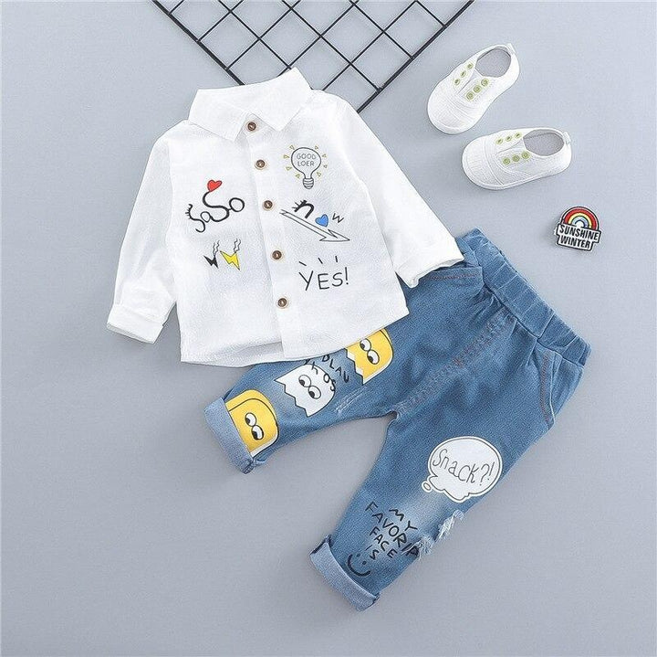 Kids Boys Girl Suits Print Jeans 2 Pcs Sets Costume - MomyMall White / 9-12 Months